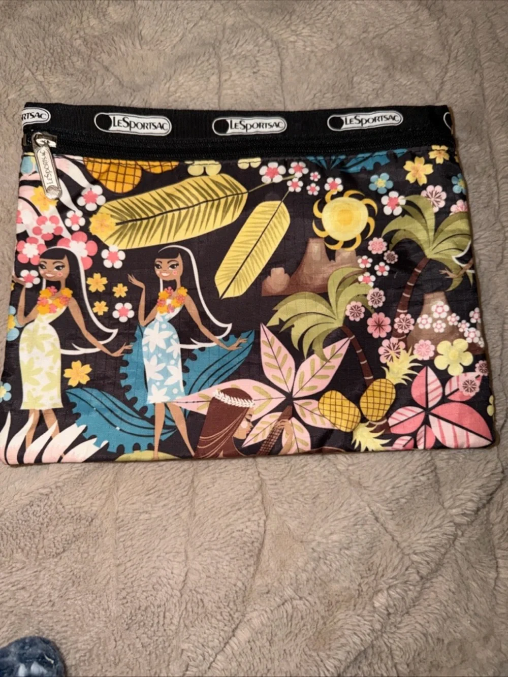 LeSportSac Zippered Pouch 10”x8” Hawaiian Girl Rare EUC Collectible 🏝️ Guitar 🎸